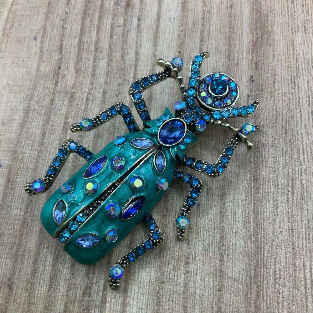 Elegant Blue and Gold Beetle Brooch